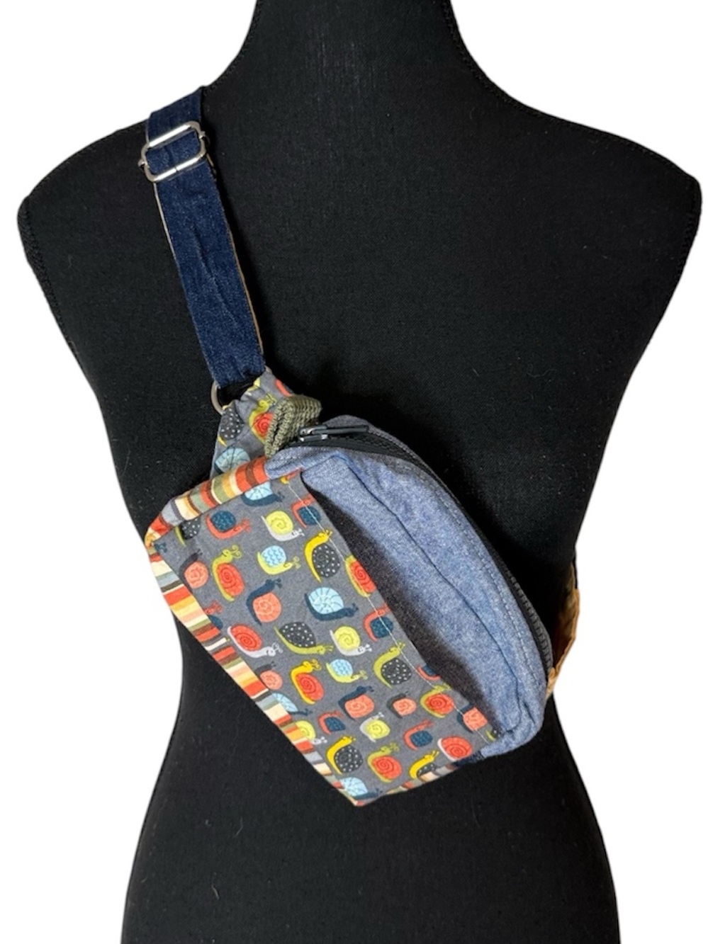 WOODBRICK Upcycled Hip Pack Fanny Bum Pack Snails Stripes Eco Chambray